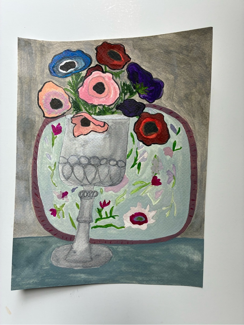 Hand-Painted Floral Still Life Art Print in Pink, Red, Purple, Blue